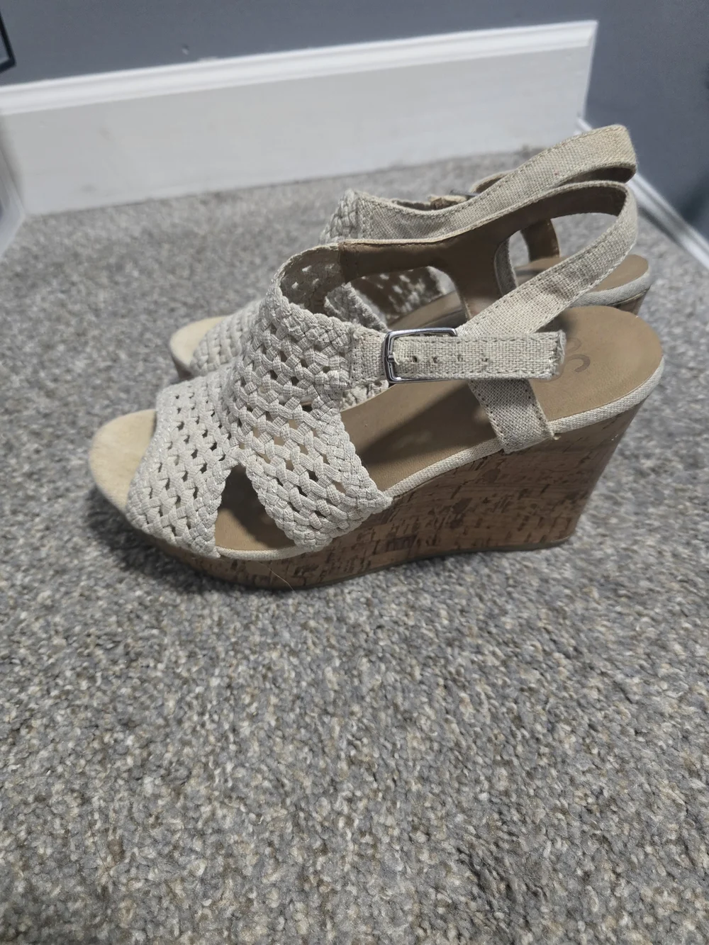 SO Cream Woven Slingback Wedge Sandals